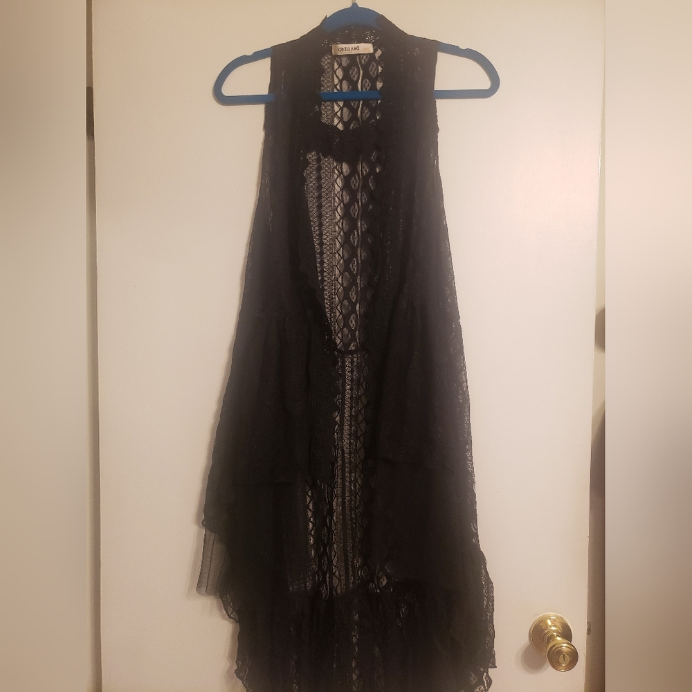 Long Black lace vest